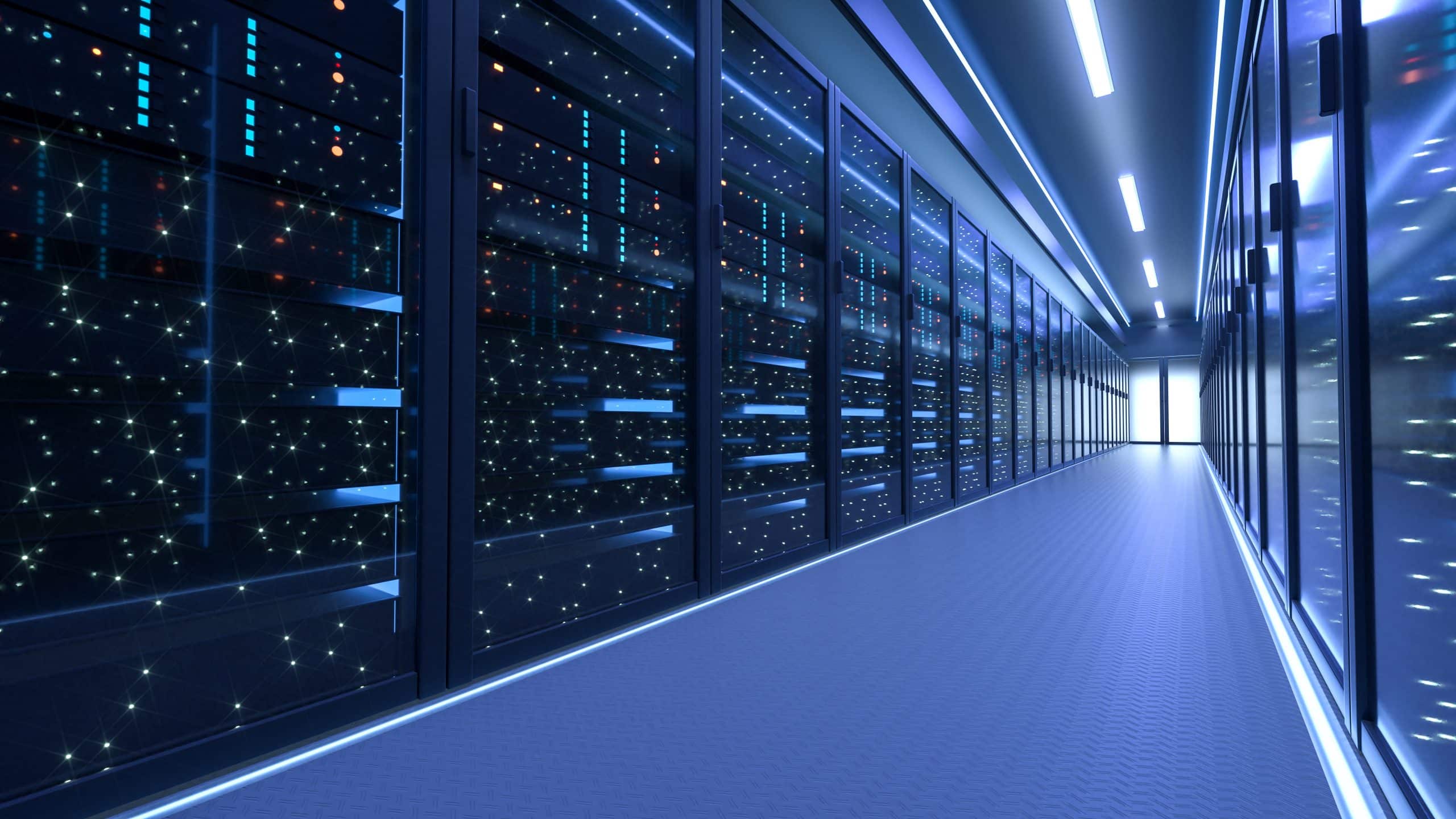 Working Data Center Full of Rack Servers and Supercomputers, Mod
